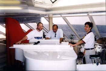 Photo of Harry Miller with Rennie Kaufmann and Quincy Jones onboard the Seabourn Pride